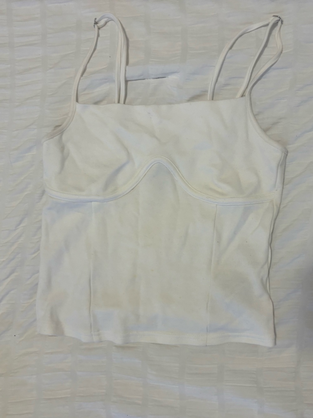 H&M White Fitted Tank with Underbust Seaming and Thin Straps